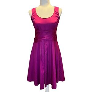 AMANDA SMITH: Fit Flare Dress Size 4 P Pink Purple Sync Waist 100% Cotton (H171)